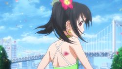 Rule 34 | 10s, 1girl, animated, animated gif, ass, black hair, breasts, bridge, cloud, dancing, flat chest, flower, love live!, love live! school idol project, music, red eyes, singing, swimsuit, twintails, wink, yazawa nico