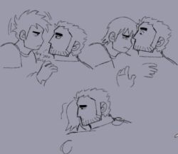Rule 34 | 2boys, angry, arapaiknow, bara, beard stubble, comforting, cropped torso, eye contact, facial hair, from side, greyscale, highres, hug, long sideburns, looking at another, lucas lee, male focus, monochrome, multiple boys, profile, sad, scott pilgrim (series), scott pilgrim takes off, shirt, short hair, sideburns, sideburns stubble, sketch, sparse arm hair, spiked hair, stubble, t-shirt, thick eyebrows, todd ingram, yaoi