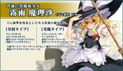 Rule 34 | 1girl, blonde hair, bow, broom, character name, female focus, hagure keg, hair bow, hand on headwear, hat, hat bow, kirisame marisa, long hair, looking at viewer, outstretched arm, puffy sleeves, reaching, reaching towards viewer, ribbon, short sleeves, skirt, smile, solo, touhou, touhou sky arena, witch hat, yellow eyes