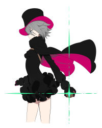 Rule 34 | 1girl, ange (princess principal), black dress, black hat, blue eyes, breasts, cape, cavorite ball, closed mouth, commentary, cropped legs, dress, fur-trimmed cape, fur trim, hair between eyes, hat, highres, holding, long sleeves, princess principal, profile, short hair, simple background, small breasts, solo, sparkle, top hat, wasabi60, white background