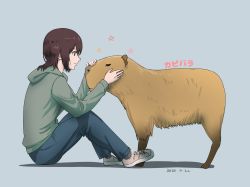 Rule 34 | 1girl, animal, capybara, highres, hone-hone, original, short hair, simple background