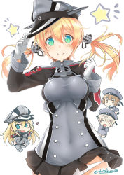 Rule 34 | 10s, 4girls, anchor hair ornament, bare shoulders, beret, bismarck (kancolle), blonde hair, blue eyes, blush, breasts, brown eyes, brown hair, closed eyes, clothes writing, cross, detached sleeves, dress, gloves, green eyes, grey legwear, hair ornament, hat, iron cross, kantai collection, large breasts, long hair, long sleeves, looking at viewer, military, military hat, military uniform, multiple girls, okitakung, open mouth, panties, pantyshot, peaked cap, prinz eugen (kancolle), sailor dress, sailor hat, short hair, simple background, skirt, smile, standing, thighhighs, twintails, twitter username, underwear, uniform, white gloves, white panties, wind, wind lift, z1 leberecht maass (kancolle), z3 max schultz (kancolle)