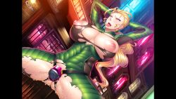 Rule 34 | 1girl, ahegao, ass, bordello, breasts, brothel, covered erect nipples, dildo harness, exhibitionism, female focus, glowing, hagakure machiko, huge breasts, lilith-soft, long hair, moaning, neon lights, night, nightclub, obui, outdoors, public indecency, red light district, spread legs, sweat, taimanin (series), taimanin asagi, taimanin rpgx