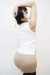Rule 34 | 1girl, asian, ass, black hair, curvy, highres, huge ass, japanese (nationality), mask, office lady, photo (medium), ririkana, solo, thick thighs, thighs, vririkana