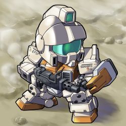 Rule 34 | chibi, clenched hand, from above, ground gm, gun, gundam, gundam 08th ms team, highres, holding, holding gun, holding weapon, mecha, mobile suit, moukin punch, no humans, robot, science fiction, shadow, shield, solo, standing, visor, weapon
