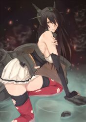 Rule 34 | 10s, 1girl, angry, bad id, bad pixiv id, bare shoulders, black hair, black thighhighs, breasts, brown eyes, elbow gloves, female focus, fingerless gloves, gloves, kantai collection, large breasts, long hair, miniskirt, nagato (kancolle), ogros, red thighhighs, sideboob, skirt, solo, thighhighs, thighs, torn clothes, torn thighhighs, zettai ryouiki