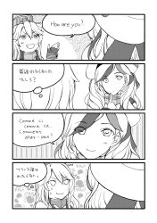 Rule 34 | &gt;:), &gt;:d, 10s, 2girls, 4koma, :d, beret, comic, commandant teste (kancolle), commentary request, english text, fingerless gloves, french text, gloves, greyscale, hat, headgear, highres, iowa (kancolle), kantai collection, long hair, monochrome, multiple girls, open mouth, smile, sweatdrop, tesun (g noh), v-shaped eyebrows