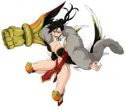Rule 34 | 1girl, bare legs, bare shoulders, black hair, bleach, bleach: brave souls, breasts, chinese clothes, cleavage cutout, clothing cutout, curvy, highres, jumping, kubo tite, large breasts, lips, long hair, looking at viewer, navel, official art, open mouth, pelvic curtain, ponytail, prosthesis, shiba kuukaku, shiny skin, skin tight, smile, solo