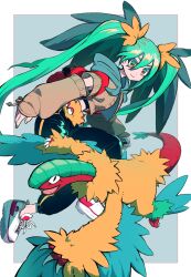 Rule 34 | 1girl, alternate costume, archeops, artist request, creatures (company), crossover, game freak, gen 5 pokemon, hatsune miku, highres, long hair, nintendo, poke ball, poke ball (basic), pokemon, pokemon (creature), project voltage, twintails, very long hair, vocaloid