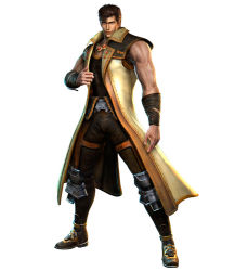 Rule 34 | 1boy, 3d, armband, armor, belt, boots, brown hair, coat, full body, hokuto musou, hokuto no ken, juza, knee pads, male focus, manly, muscular, official art, simple background, sleeveless, sleeveless jacket, solo, standing, trench coat, upright, white background