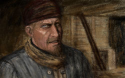 Rule 34 | 1boy, abramgrosky (aby), avici (aby), bandana, beard, blue eyes, brown hair, call of duty, call of duty: black ops, coat, facial hair, grey hair, gulag, highres, male focus, mustache, open mouth, portrait, solo, traditional media, viktor reznov