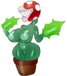 Rule 34 | 1girl, ass, breasts, curvy, erozer, highres, huge ass, huge breasts, lips, mario (series), nintendo, nipples, no eyes, piranha plant, plant girl, sharp teeth, solo, super mario bros. 1, super smash bros., teeth, thick lips, thick thighs, thighs, wide hips