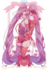 Rule 34 | absurdres, alternate costume, alternate hairstyle, bare shoulders, blush, breasts, commentary request, cropped legs, hair ornament, heart, heart hair ornament, heartseeker jinx, highres, jinx (league of legends), league of legends, long hair, looking at viewer, pink hair, pink shorts, pink thighhighs, purple eyes, purple thighhighs, ruan chen yue, shorts, simple background, small breasts, smile, solo, thighhighs, tongue, tongue out, twintails, very long hair, white background