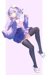 Rule 34 | 1girl, black thighhighs, blue eyes, blue hair, border, bow, bow hairband, bowtie, cardigan, closed mouth, collared shirt, dress shirt, floating hair, full body, hair bow, hairband, highres, long hair, long sleeves, looking at viewer, miniskirt, multicolored hair, nijisanji, nijisanji kr, nun bora, nun bora (2nd costume), open cardigan, open clothes, pillarboxed, pink bow, pink bowtie, plaid, plaid skirt, pleated skirt, purple cardigan, purple hair, school uniform, shirt, skirt, smile, solo, takuro (taku3949), thighhighs, two-tone hair, virtual youtuber, white border, white bow, white footwear, white hairband, white shirt, wing collar, zettai ryouiki