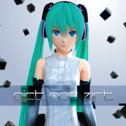 Rule 34 | 1girl, 3d, album cover, blue eyes, cover, cube, female focus, green hair, hatsune miku, hatsune miku (append), headphones, highres, long hair, looking at viewer, neon trim, solo, tripshots, twintails, vocaloid, vocaloid append