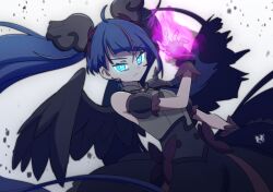 Rule 34 | 1girl, armor, black dress, black wings, blue eyes, blue hair, bow, brooch, closed mouth, corruption, cure sky, cut bangs, dark cure sky, dark persona, detached sleeves, dress, dress bow, dutch angle, earrings, feathered wings, fingerless gloves, frown, gloves, glowing, glowing eyes, glowing hand, grey dress, grey gloves, highres, hirogaru sky! precure, jewelry, long hair, looking at viewer, magical girl, multicolored hair, pauldrons, precure, puffy detached sleeves, puffy sleeves, red hair, shoulder armor, single pauldron, single wing, sleeveless, sleeveless dress, solo, sora harewataru, spiked pauldrons, standing, streaked hair, twintails, two-tone dress, very long hair, wind, wing brooch, wing hair ornament, wings, zerolay