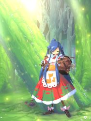 Rule 34 | 1girl, android, apron, blue hair, bow, commentary, dress, closed eyes, flower, forest, frog, highres, instrument, john su, long hair, mushroom, music box, musical note, nature, smile, solo, tree, very long hair, viola (instrument)