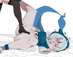Rule 34 | 2girls, absurdres, ahegao, animal costume, animal hood, bed sheet, black thighhighs, blue eyes, blue hair, blue hoodie, blue socks, blunt bangs, blush, boots, carrot 011, clothes pull, cross-laced footwear, denki anma, female footjob, female orgasm, fins, fish tail, foot on pussy, footjob, footjob over clothes, gawr gura, grey hair, heart, highres, hololive, hololive english, hood, hoodie, lace-up boots, legs up, long sleeves, lying, medium hair, multicolored hair, multiple girls, no pants, no shoes, on back, one eye closed, open mouth, orgasm, out of frame, panties, partially undressed, pussy juice, pussy juice stain, shark costume, shark girl, shark hood, shark tail, shirt pull, shoes, sidelocks, simple background, socks, spread legs, squinting, stepped on, streaked hair, tail, thighhighs, thighs, two-tone hair, two side up, underwear, virtual youtuber, watson amelia, white background, white footwear, wide sleeves, yuri