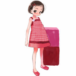 Rule 34 | 1girl, bare arms, blush, brown hair, child, dress, flat chest, no socks, sasahara yuuki, shoes, solo, uwabaki