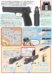 Rule 34 | 1girl, airsoft review illustrated, animal ears, baseball cap, brown hair, browning arms company, browning hi-power, browning hi-power mark iii, chibi, diagram, didloaded, fbi, fn herstal, gun, handgun, hat, information sheet, iron sights, japanese text, john inglis and company, law enforcement, original, pistol, police, safety glasses, sidearm, swat, tanaka works, text focus, toy gun, translation request, weapon, weapon focus, weapon profile