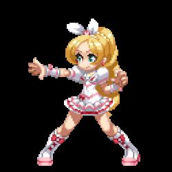 Rule 34 | 10s, 1girl, animated, animated gif, boots, cure rhythm, fighting stance, green eyes, knee boots, long hair, lowres, magical girl, minamino kanade, pixel art, ponytail, precure, solo, suite precure, takoyaki neko-san, transparent background