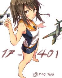 Rule 34 | 10s, 1girl, aichi m6a seiran, aircraft, airplane, brown eyes, brown hair, from above, highres, i-401 (kancolle), ichikawa feesu, kantai collection, long hair, looking at viewer, parasite aircraft, ponytail, solo, swimsuit