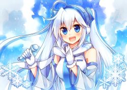 Rule 34 | 1girl, bad id, bad nicoseiga id, blue eyes, blue hair, detached sleeves, gloves, hatsune miku, long hair, matching hair/eyes, microphone, moe on drop, necktie, open mouth, scarf, snowflakes, solo, twintails, very long hair, vocaloid, yuki miku