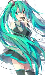 Rule 34 | 1girl, aqua eyes, aqua hair, bad id, bad pixiv id, dekatanaba, detached sleeves, hatsune miku, long hair, looking at viewer, microphone, music, necktie, open mouth, singing, skirt, smile, solo, thighhighs, twintails, very long hair, vocaloid, zettai ryouiki