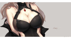 Rule 34 | 1girl, absurdres, bare shoulders, breast focus, breasts, brown hair, character name, cleavage, cleavage cutout, clothing cutout, girls&#039; frontline, highres, jacket, large breasts, long hair, m1887 (girls&#039; frontline), solo, yui (92935941), 柚井