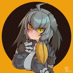 Rule 34 | 1girl, :&lt;, absurdres, ahoge, bird wings, black gloves, black hair, black wings, blonde hair, bodysuit, bodysuit under clothes, breast pocket, breasts, closed mouth, eyes visible through hair, feathered wings, fingerless gloves, gloves, grey bodysuit, grey hair, grey necktie, grey wings, hand on own chest, head wings, highres, kemono friends, long hair, looking at viewer, medium breasts, multicolored hair, multicolored wings, necktie, pocket, sakumochi (pixiv4431677), shoebill (kemono friends), short hair, side ponytail, solo, tsurime, two-tone wings, wings, yellow eyes