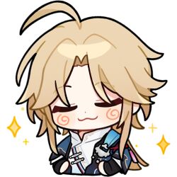 Rule 34 | 1boy, ahoge, blonde hair, chibi, chinese commentary, closed eyes, closed mouth, commentary, english commentary, hand on own hip, honkai: star rail, honkai (series), long hair, male focus, official art, parted bangs, smile, smirk, star (symbol), transparent background, upper body, yanqing (honkai: star rail)