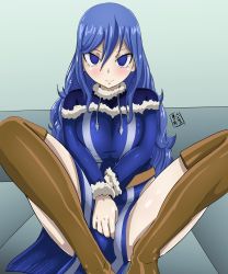 Rule 34 | 1girl, absurdres, artist request, blue eyes, blue hair, blush, breasts, fairy tail, highres, juvia lockser, large breasts, long hair, looking at viewer, solo, thighs, wide hips