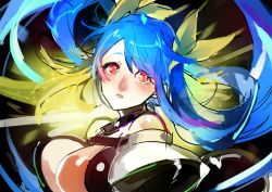 Rule 34 | 1girl, blue hair, breasts, cleavage, dizzy (guilty gear), guilty gear, guilty gear x, guilty gear xx, hair ribbon, large breasts, long hair, looking at viewer, red eyes, ribbon, sumi (penon62), twintails