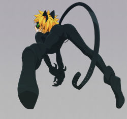 Rule 34 | 1boy, animal ears, ass, blonde hair, bulge, chat noir, crotch, green eyes, highres, looking at viewer, male focus, mask, miraculous ladybug, negi (pixiv 10692647), smile, solo, tail, teeth
