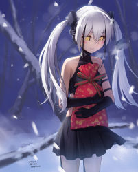 Rule 34 | 1girl, christmas, christmas present, cleavage cutout, clothing cutout, commentary request, destroyer (girls&#039; frontline), gift, girls&#039; frontline, sangvis ferri, sarasa (kanbi), smile, snowing, solo, twintails
