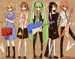 Rule 34 | 5girls, bad id, bad pixiv id, copyright name, gibson flying v, glasses, green eyes, green hair, guitar, hatsune miku, highres, instrument, long hair, mikado, mikado (mikado0033), multiple girls, necktie, skirt, tears, telepath telepath (vocaloid), thighhighs, twintails, very long hair, vocaloid, zettai ryouiki