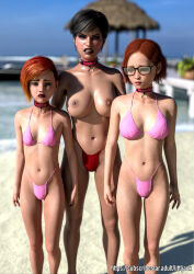 2girls 3d angry beach bikini bikini_bottom_only breasts collar family freckles glasses green_eyes incest littljack makeup multiple_girls outdoors public_indecency red_hair sad siblings sisters slave slave_clothes small_breasts swimsuit topless topless_female