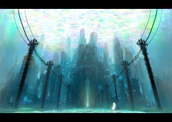 Rule 34 | 1girl, city, denki, highres, letterboxed, md5 mismatch, original, power lines, scenery, solo, underwater
