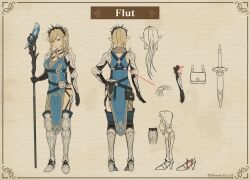 1girl armor blonde_hair blue_eyes breasts concept_art dagger elbow_gloves elf flut_(wizardry) gloves greaves high_heels knife medium_breasts pauldrons pointy_ears ponytail shoulder_armor staff tagme weapon wizardry wizardry_variants_daphne