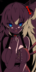 Rule 34 | 1girl, akai haato, akai haato (gothic lolita), armpit crease, blonde hair, blue eyes, breasts, commentary request, dress, hair ornament, hair ribbon, hand on own neck, heart, heart hair ornament, highres, hololive, large breasts, looking at viewer, magowasabi, nail polish, red dress, ribbon, shadow, sinister, smile, solo, stitches, virtual youtuber