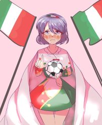 Rule 34 | 1girl, absurdres, adapted costume, ball, blue eyes, blue hair, closed mouth, crying, crying with eyes open, dress, highres, holding, holding ball, italian flag, kalejdodatabase, sketch, soccer ball, solo, tears, tenkyuu chimata, touhou
