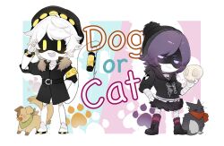 Rule 34 | 1boy, 1girl, beanie hat, boots, cat, chibi, choker, coat, dog, glitch productions, hat, highres, keno (uynay), murder drones, n (murder drones), purple eyes, purple hair, robot, skull, striped clothes, striped thighhighs, tail, thighhighs, uzi (murder drones)