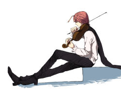 Rule 34 | 1boy, chimera ant, closed eyes, from side, full body, hunter x hunter, instrument, male focus, profile, red hair, shaiapouf, simple background, solo, violin, white background