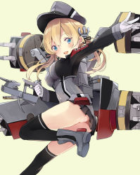 Rule 34 | 10s, 1girl, bad id, bad pixiv id, blonde hair, blue eyes, chiyu (cotoritori), gloves, hat, highres, kantai collection, long hair, peaked cap, prinz eugen (kancolle), smile, solo, turret, twintails, uniform