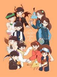 Rule 34 | &gt;:(, 10s, 2girls, 6+boys, :&gt;, :3, :d, ahoge, alternate costume, angel, animal, bare shoulders, baseball cap, bill cipher, black bow, black bowtie, black eyes, black hat, black jacket, black pants, black shirt, black wings, blue eyes, blue pants, blue shirt, book, bookmark, bow, bowtie, brooch, brother and sister, brothers, brown eyes, brown hair, cassock, cat, chain, cigar, clenched hand, closed mouth, collared shirt, commentary, crescent, crop top, cross, cross necklace, crossover, cup, dark persona, death, demon, demon boy, demon horns, demon tail, demon wings, dipper gleeful, dipper pines, drinking glass, dual persona, eye contact, eyelashes, facial mark, feathered wings, forehead mark, formal, frown, gem, gravity falls, hairband, halo, hand in pocket, hand on another&#039;s shoulder, hand to own mouth, hands on own chest, hat, head rest, head wreath, heart, heart in mouth, high collar, holding, holding animal, holding book, holding cat, holding cup, holding drinking glass, holding weapon, horns, jacket, jewelry, jitome, liquid, long hair, long sleeves, looking at another, looking to the side, mabel gleeful, mabel pines, matsuno choromatsu, matsuno ichimatsu, matsuno jyushimatsu, matsuno karamatsu, matsuno osomatsu, matsuno todomatsu, mouth hold, multiple boys, multiple girls, name connection, neck ribbon, necklace, necktie, open mouth, orange background, osomatsu-kun, osomatsu-san, pants, parted bangs, pine tree, pinky out, pointing, priest, purple hair, red eyes, red necktie, restrained, ribbon, riceiscolourblind, scythe, sextuplets, shirt, short sleeves, siblings, sleeves past wrists, smile, smoke, smoking, star (symbol), stole, suit, sweater, swept bangs, t-shirt, tail, tears, toga, top hat, traditional bowtie, tree, triangle, turtleneck, twins, v-shaped eyebrows, vest, weapon, white wings, will cipher, wings