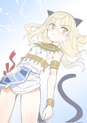 Rule 34 | 1girl, alternate costume, animal ears, aohashi ame, blonde hair, blush, breasts, cat ears, cat tail, cleavage, closed mouth, from below, glasses, gluteal fold, highres, lightning, long hair, looking at viewer, perrine h. clostermann, sketch, small breasts, solo, strike witches, tail, world witches series, yellow eyes