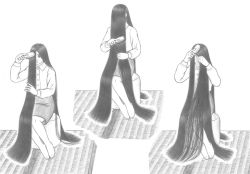 Rule 34 | comb, long hair, monochrome, skirt, tagme, very long hair