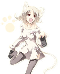 Rule 34 | animal ears, bare shoulders, cat ears, holding, holding shoes, open mouth, original, putting on shoes, satomi (black scarecrow), shoes, solo, thighhighs