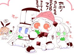 Rule 34 | + +, 4girls, abyssal ship, ahoge, animal ears, blonde hair, blue eyes, blunt bangs, blush stickers, chibi, closed eyes, collar, comic, commentary request, dress, eating, elbow gloves, enemy aircraft (kancolle), fake animal ears, food, gloves, green eyes, hairband, hat, horns, kantai collection, kashiwa mochi (food), leaf, long hair, mittens, mochi, multiple girls, musical note, new submarine princess, northern ocean princess, northern water princess, orange eyes, outstretched arms, plate, rabbit ears, rensouhou-chan, sako (bosscoffee), shimakaze (kancolle), shirt, sitting, sleeveless, sleeveless dress, sleeveless shirt, spread arms, translation request, wagashi, white hair