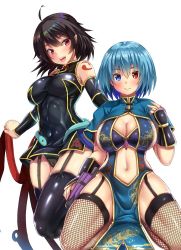 Rule 34 | 2girls, :d, adapted costume, ahoge, alternate costume, asymmetrical wings, bare shoulders, black dress, black hair, black legwear, black panties, blue capelet, blue dress, blue eyes, blue hair, blue wings, blush, bow, breasts, cameltoe, capelet, china dress, chinese clothes, cleavage, cleft of venus, closed umbrella, commentary request, covered navel, detached sleeves, dress, dutch angle, ebi 193, feet out of frame, fishnet legwear, fishnets, footwear bow, full body, garter straps, hair between eyes, hand up, heterochromia, houjuu nue, large breasts, leaf print, leg up, looking at viewer, multiple girls, navel, open mouth, panties, pantyshot, pelvic curtain, pointy ears, purple umbrella, red bow, red eyes, red footwear, red wings, seiza, shiny clothes, shiny skin, shoes, short dress, short hair, shoulder tattoo, simple background, sitting, skindentation, smile, snake, stomach, tatara kogasa, tattoo, thighhighs, thighs, touhou, umbrella, underwear, vambraces, white background, wing hold, wings